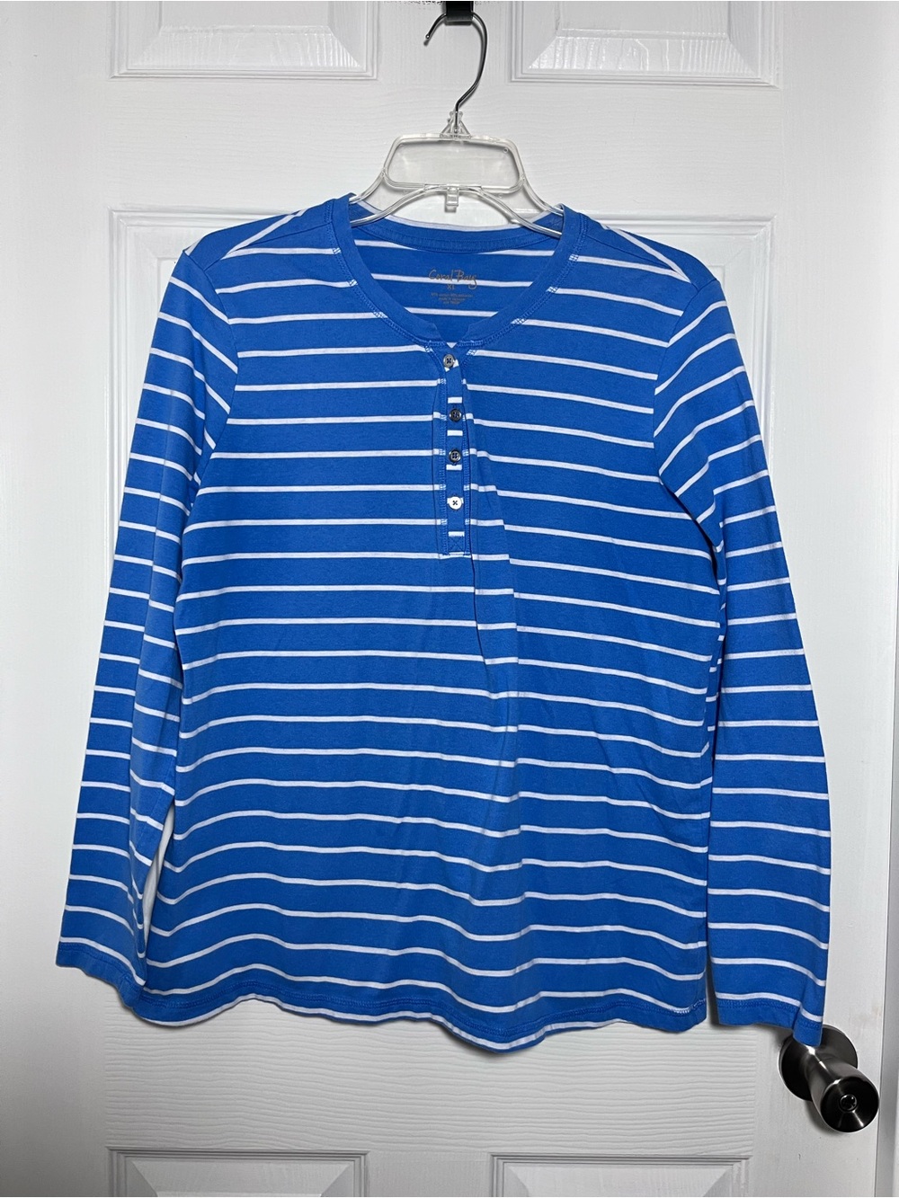 Coral Bay Blue and White Striped Long-Sleeve Henley